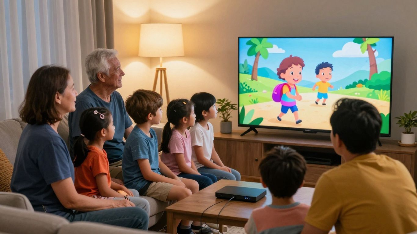 Family watching internet television at home