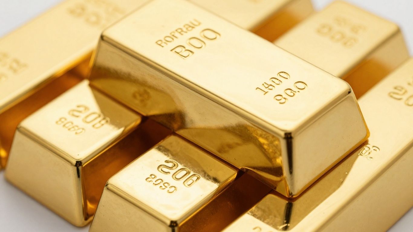 Lingots d'or pur 24 carats empilés.