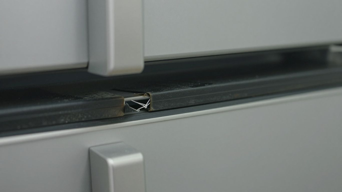Worn refrigerator door gasket with a visible gap.