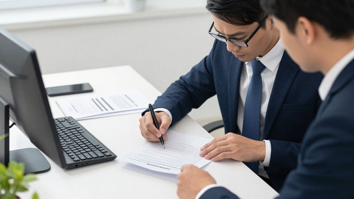 Insurance agent reviewing financial documents for premium audit.