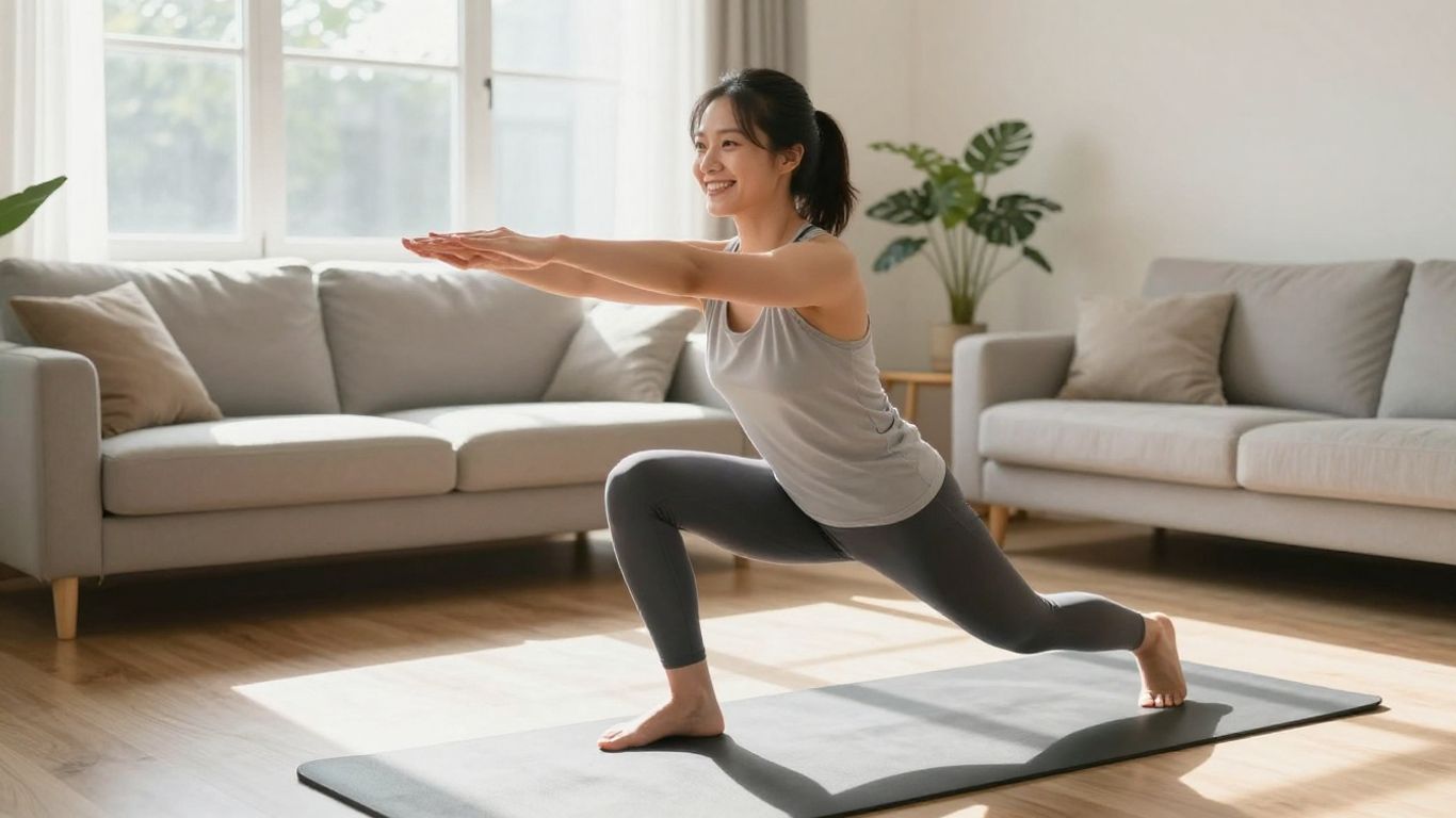 Beginner doing home exercises for weight loss.