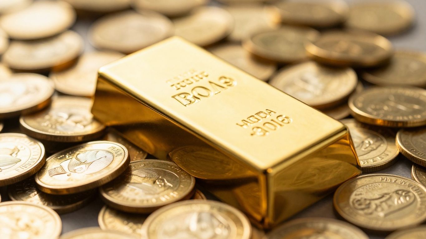 Lingots et pièces d'or brillants