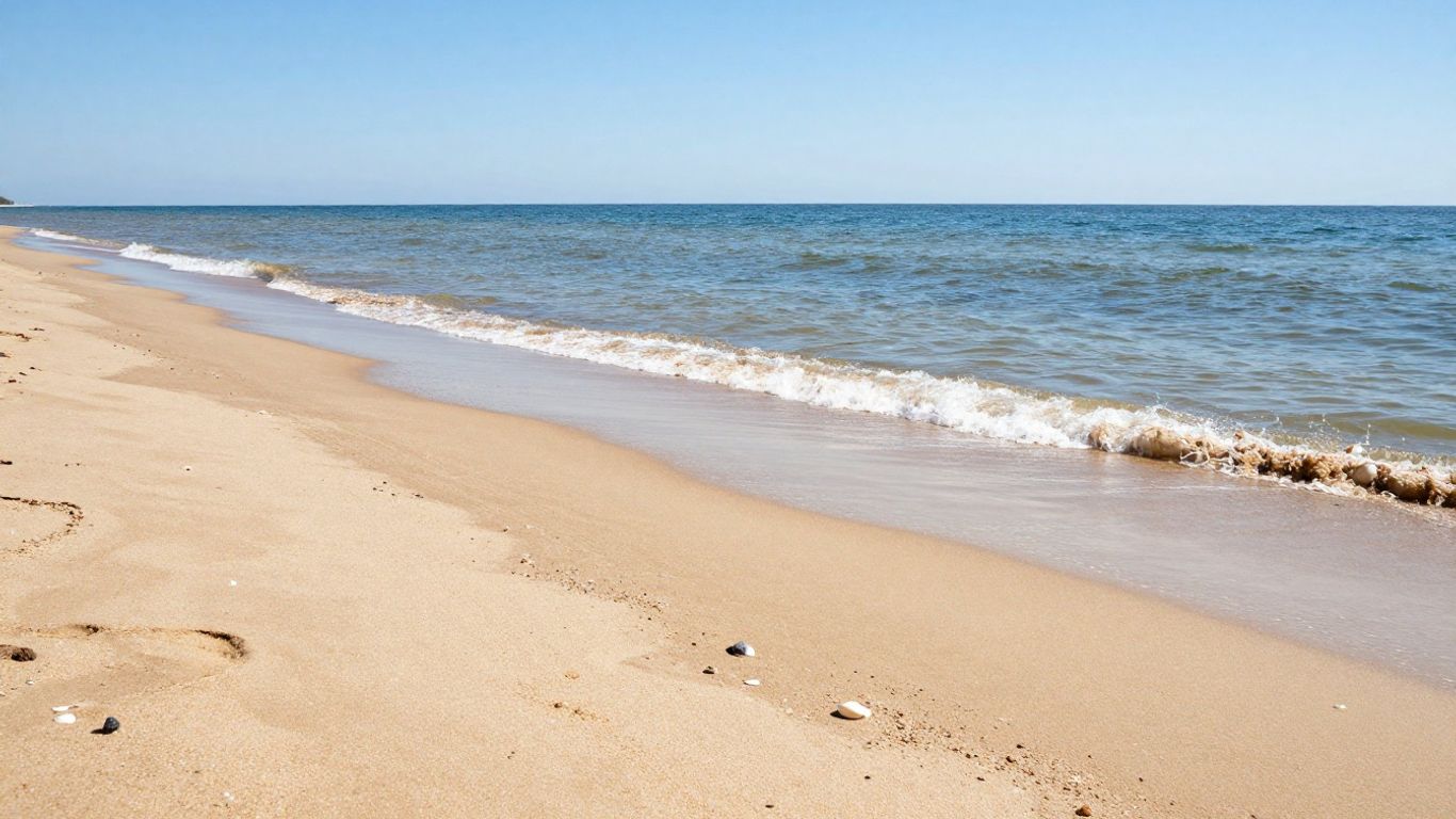 Sunny Baltic beach with golden sand and blue sea.