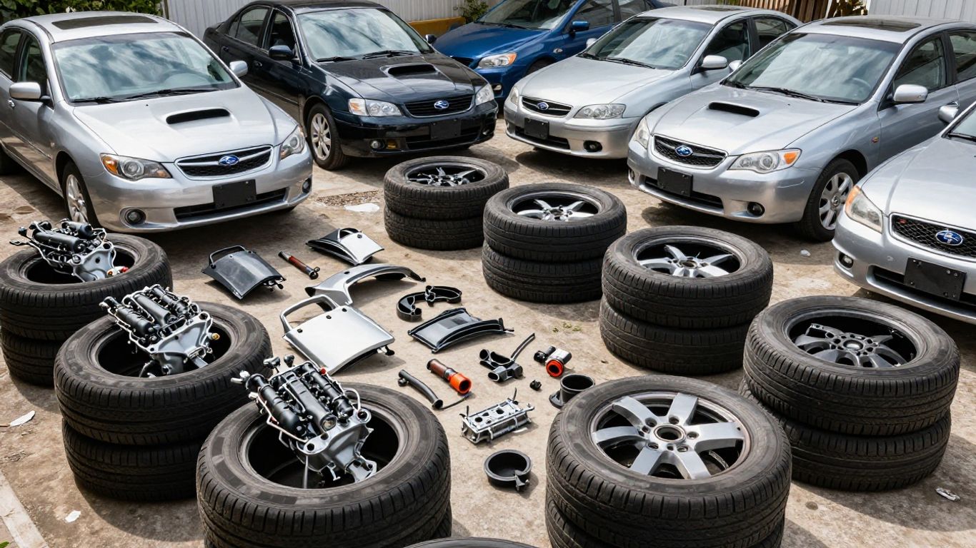 Subaru car parts at a salvage yard on the Sunshine Coast.