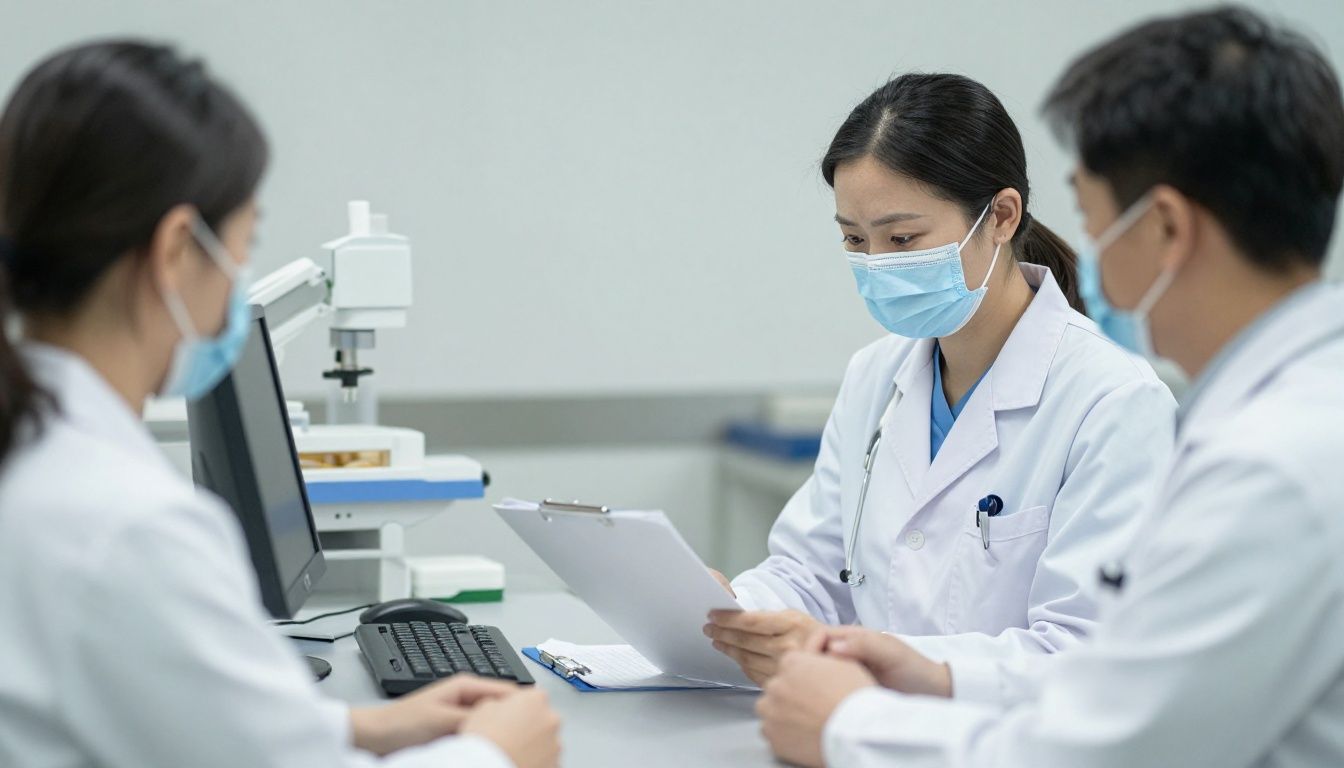 A medical professional reviewing data