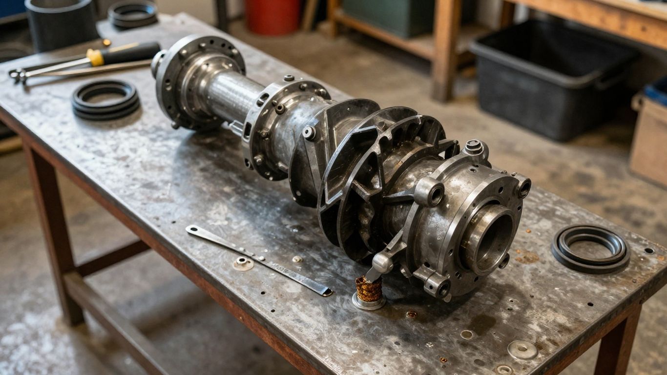 Used differential assembly beside Land Cruiser workshop tools