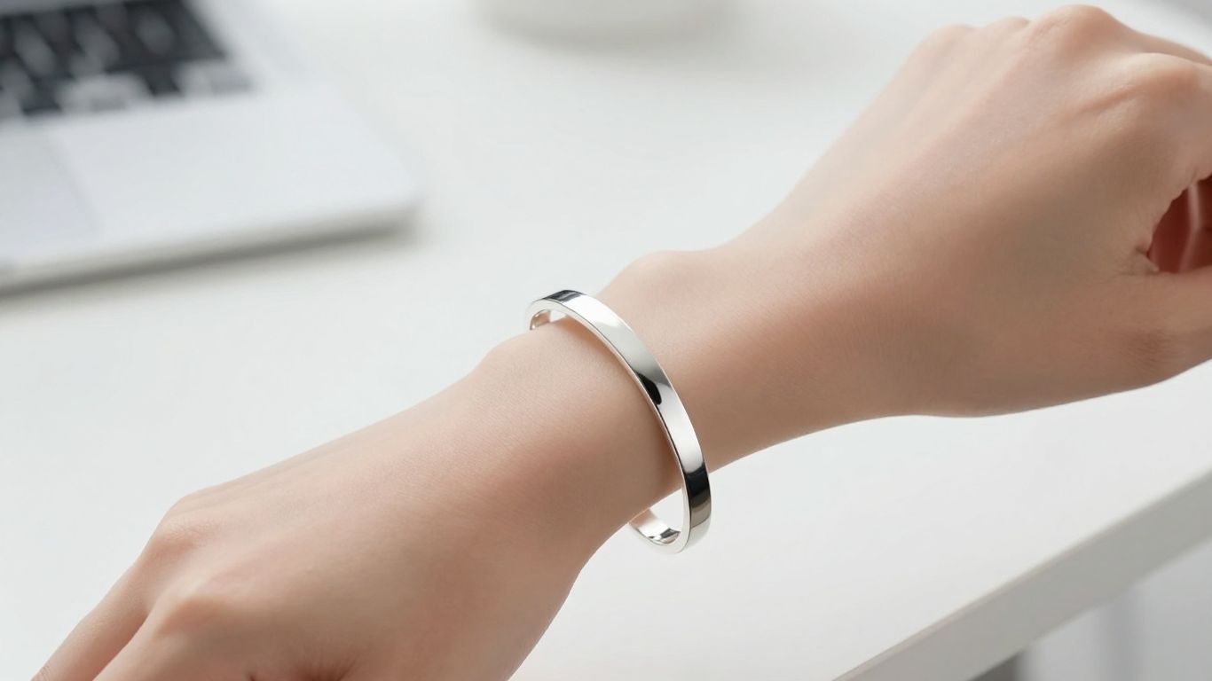 Sleek sterling silver cuff on a wrist