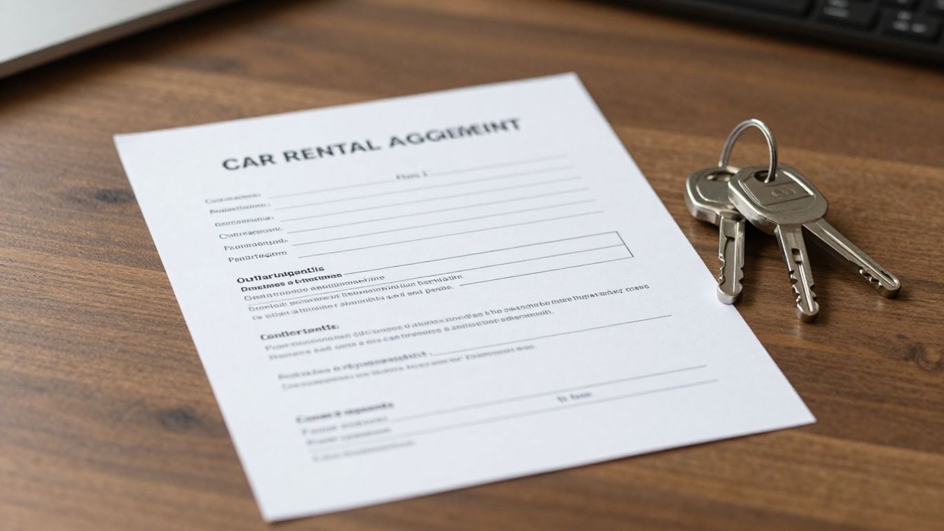 Keys and rental documents on a desk