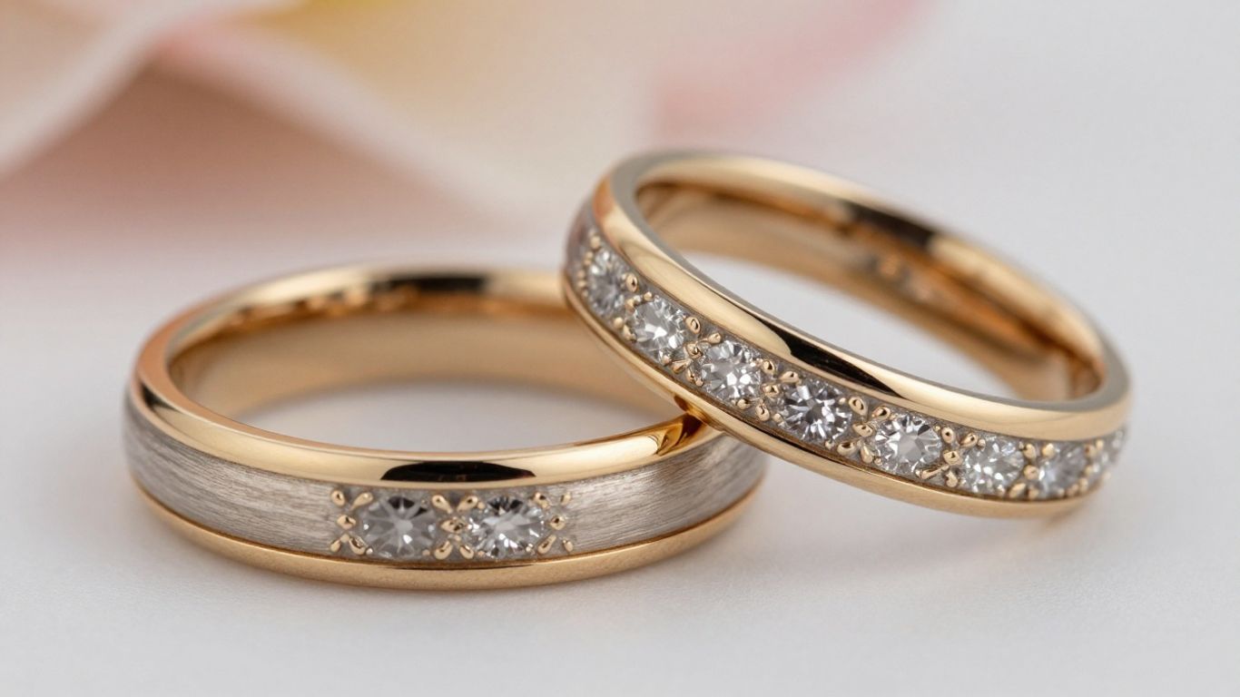 Elegant matching wedding bands for couples.