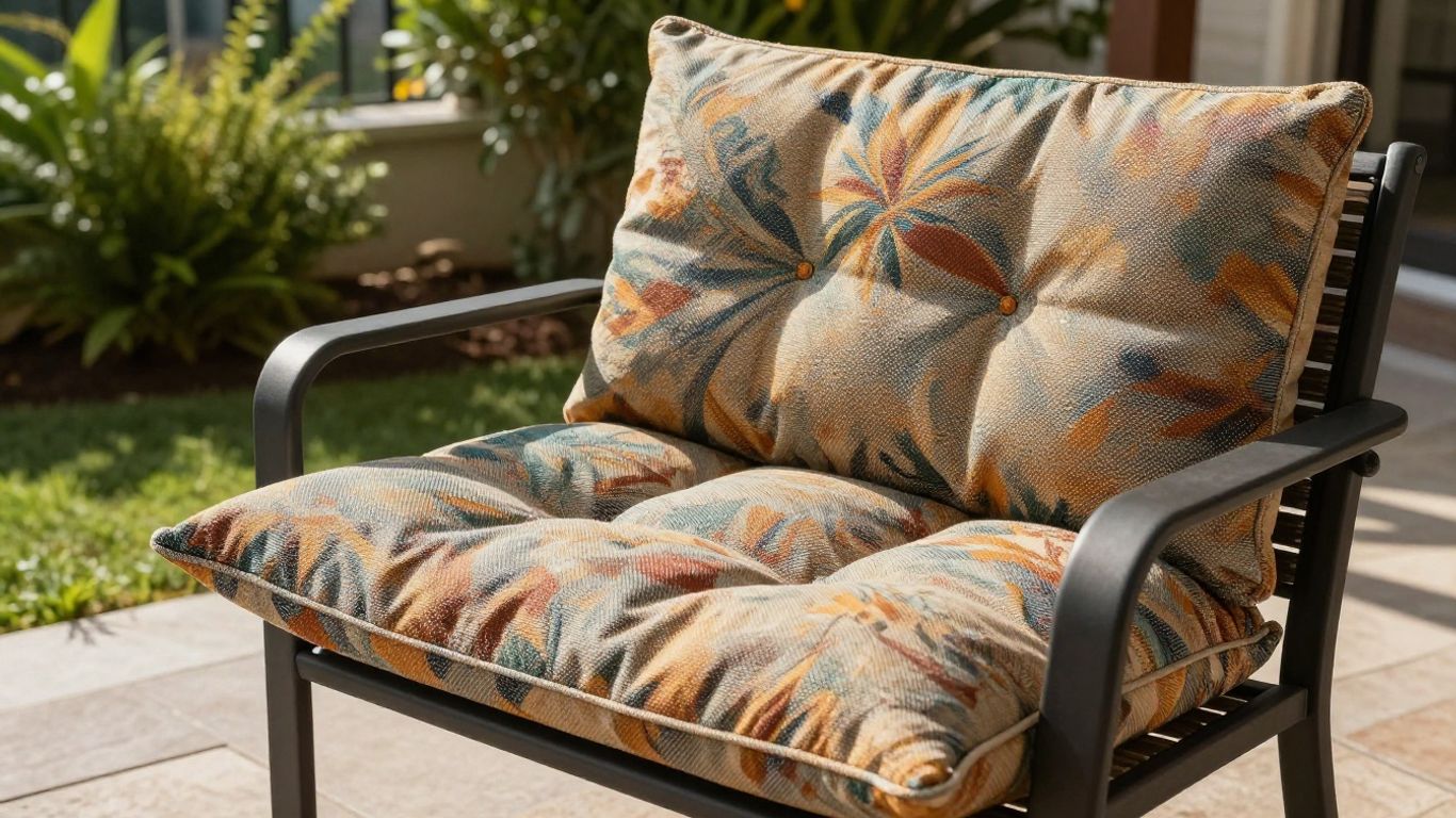 Custom patio cushion cover on outdoor chair