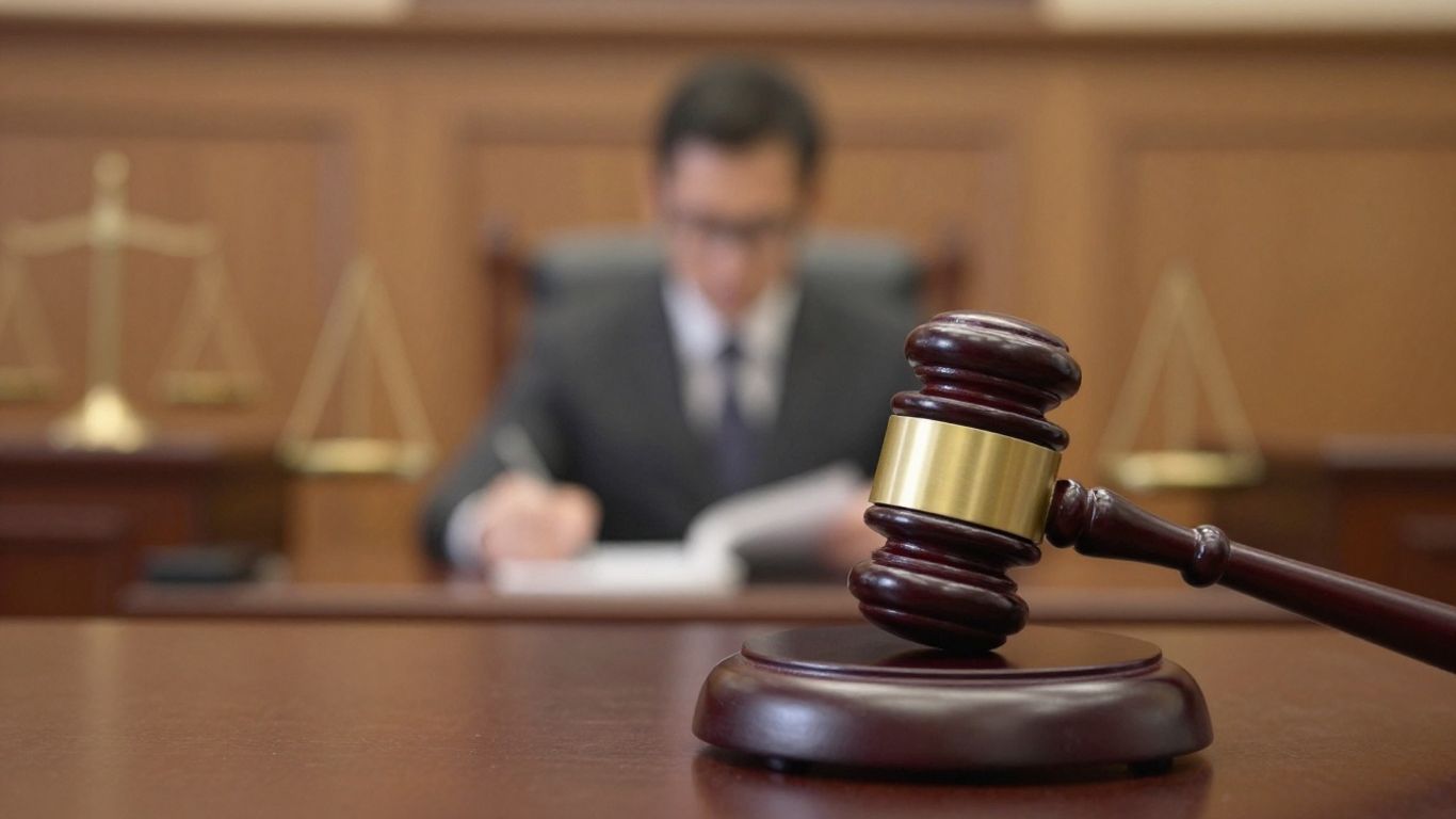 Gavel striking sound block in courtroom