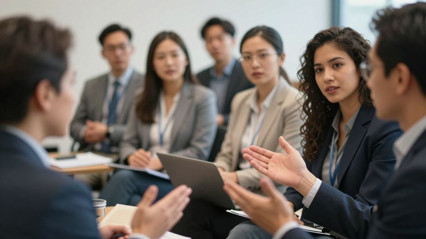 Personas colaborando en un entorno profesional.