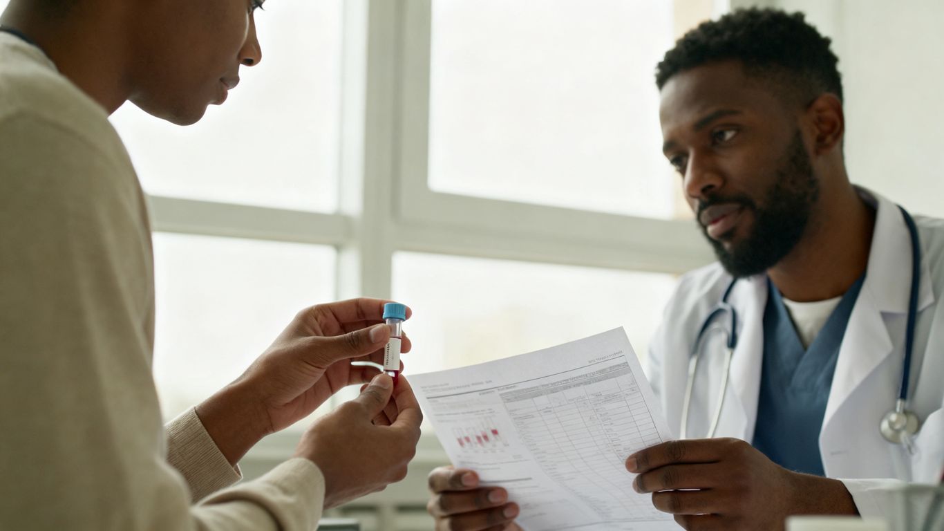 Clinician reviewing hormone test results with patient