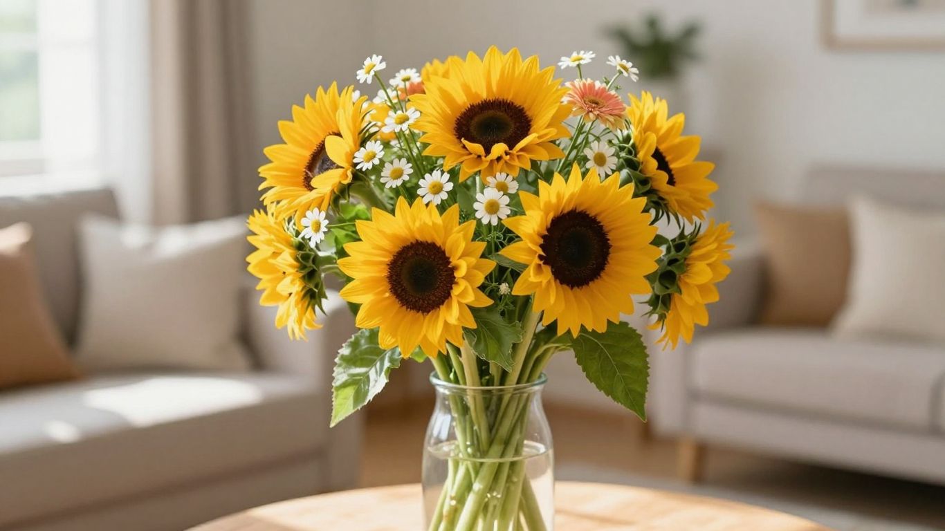 Colorful cheerful bouquet in a sunny room