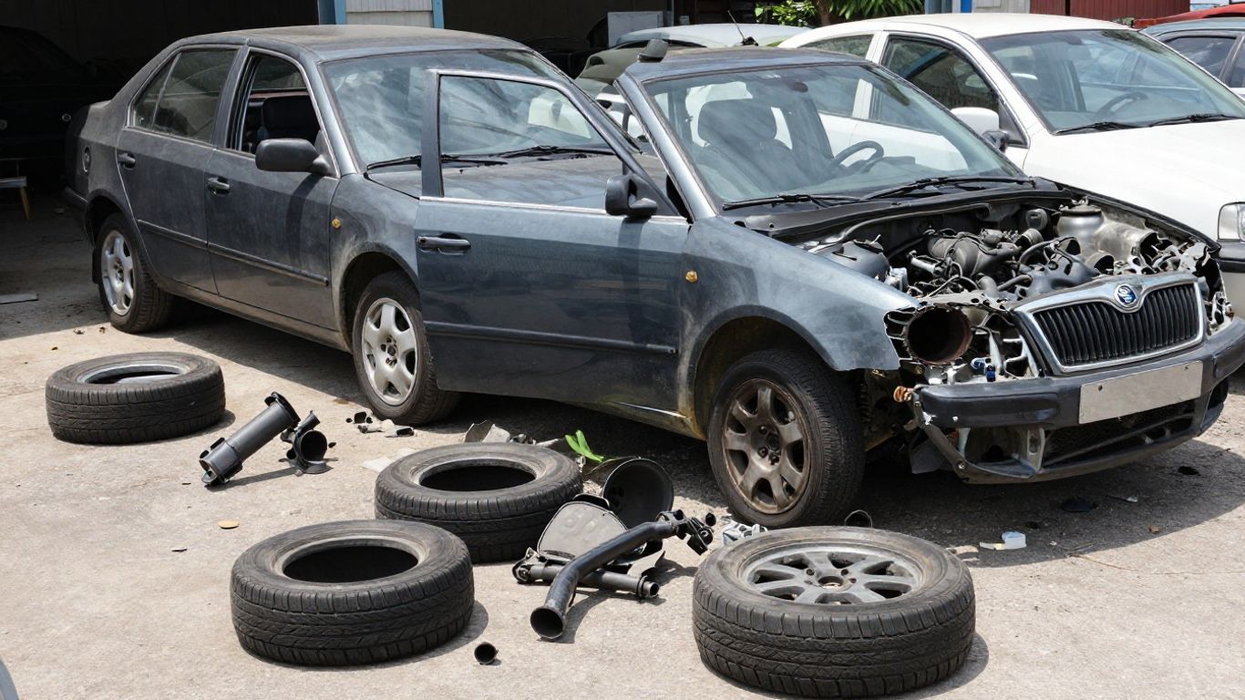 Skoda car parts at a Sydney auto wrecker.