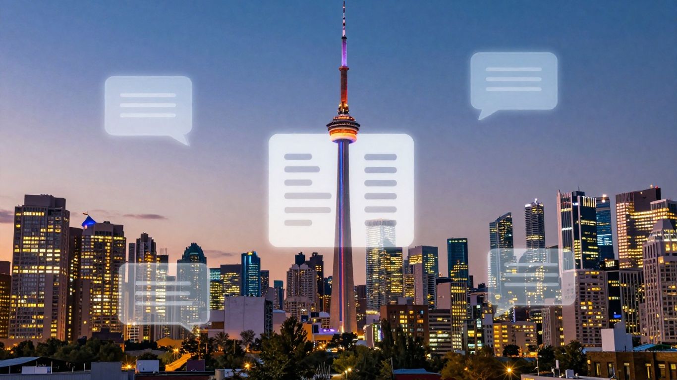 Toronto cityscape with digital content icons