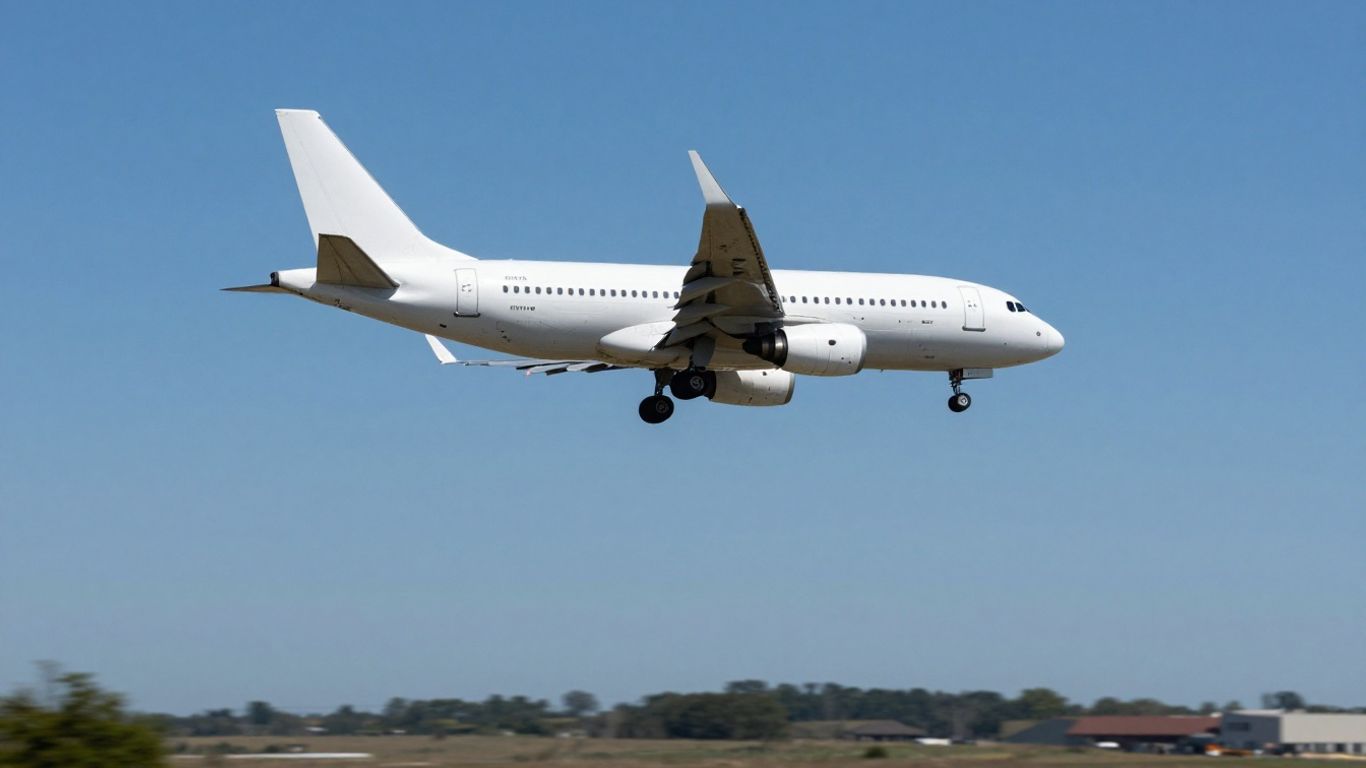 Airplane flying in the sky, approaching destination.