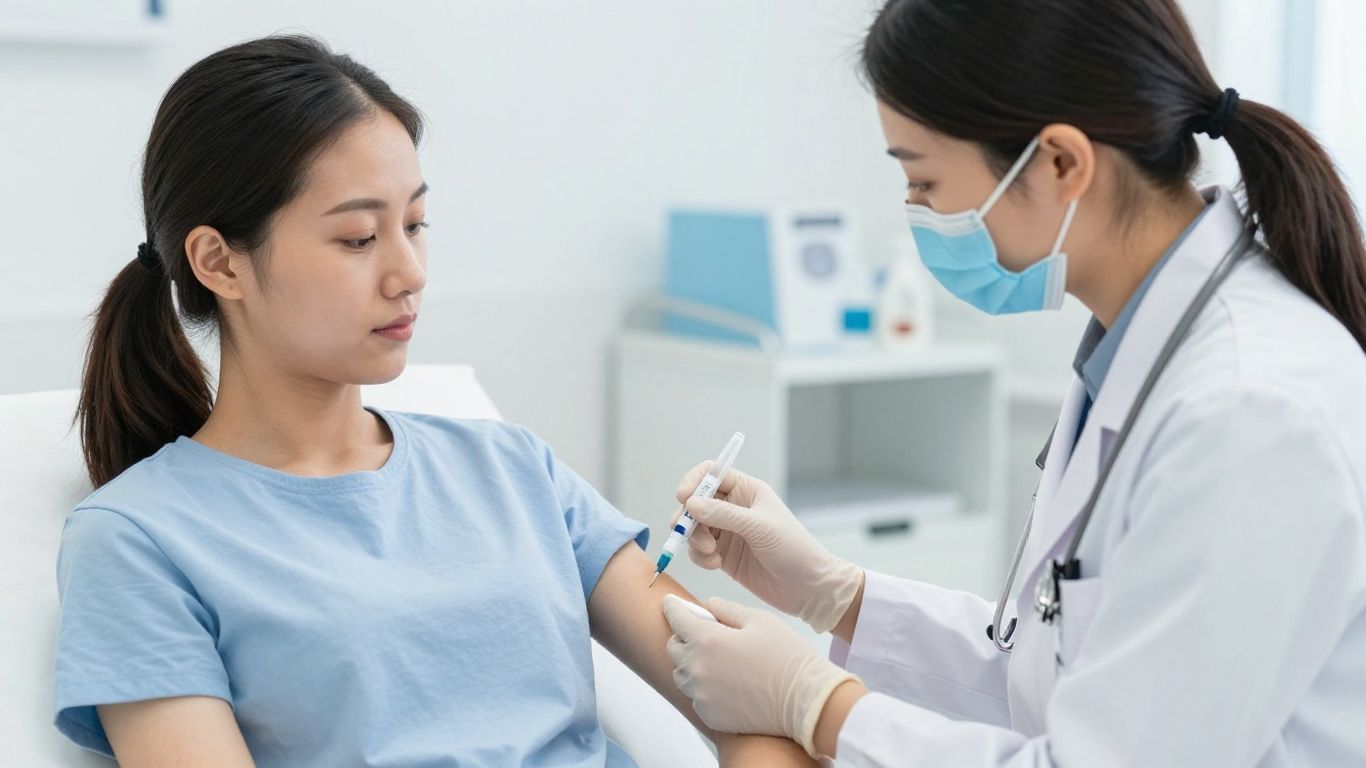 Medical professional administering insulin for diabetes care.