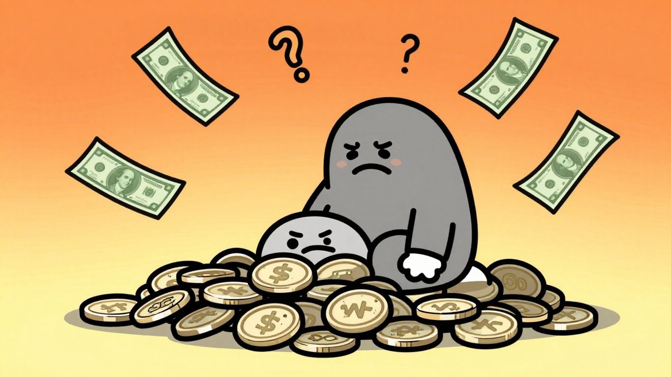 Cartoon character stressed by small loan money