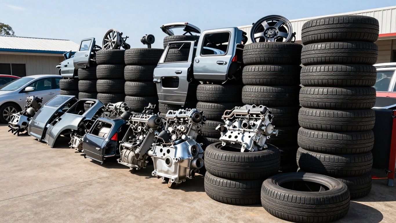Honda car parts in a recycling yard