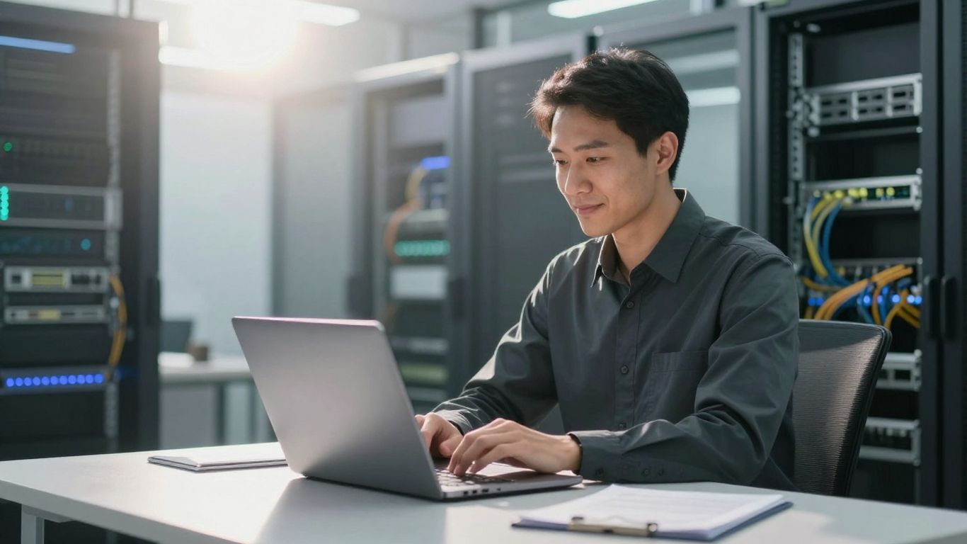 IT technician managing services in an office.