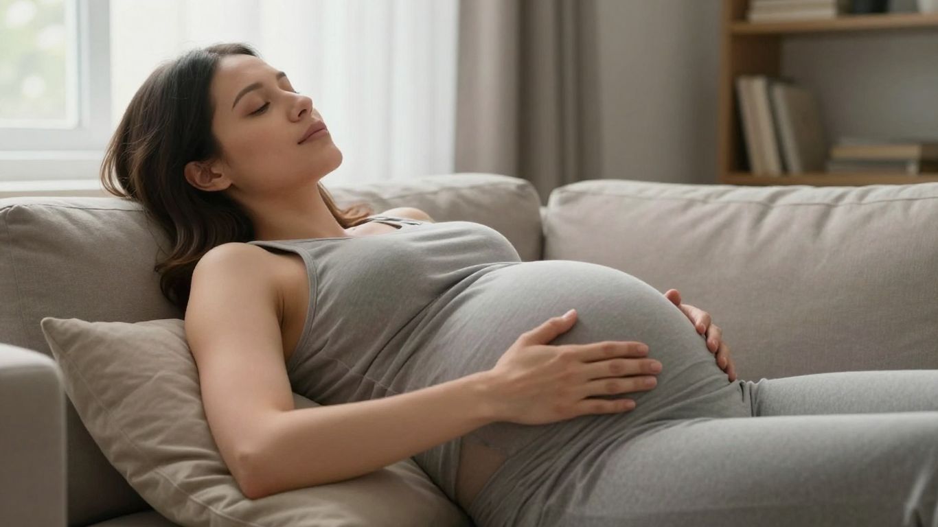 Mujer embarazada descansando en casa
