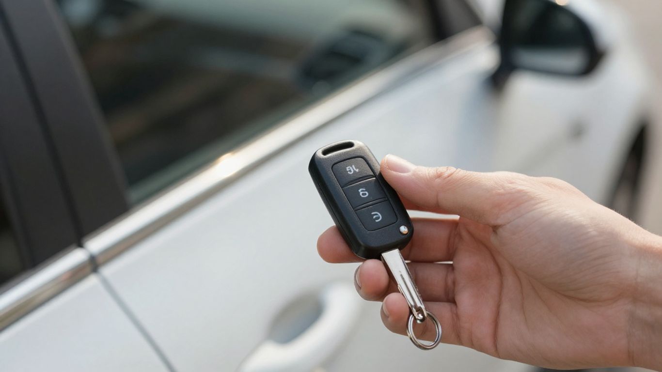 Car key fob and car door handle close-up
