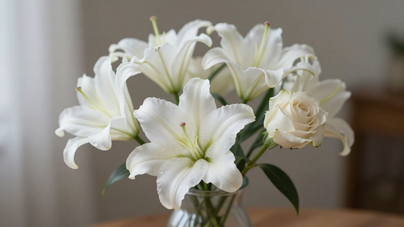 Funeral flowers in Altona: lilies and roses arrangement.