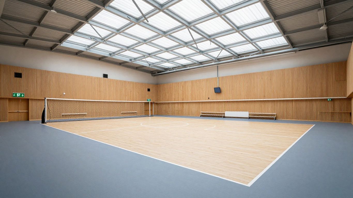 Synthetic sports surface in modern hall