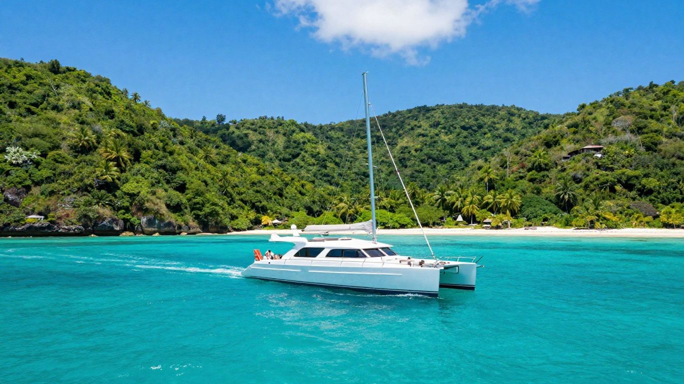 Catamaran sailing in Tortola's clear blue waters.