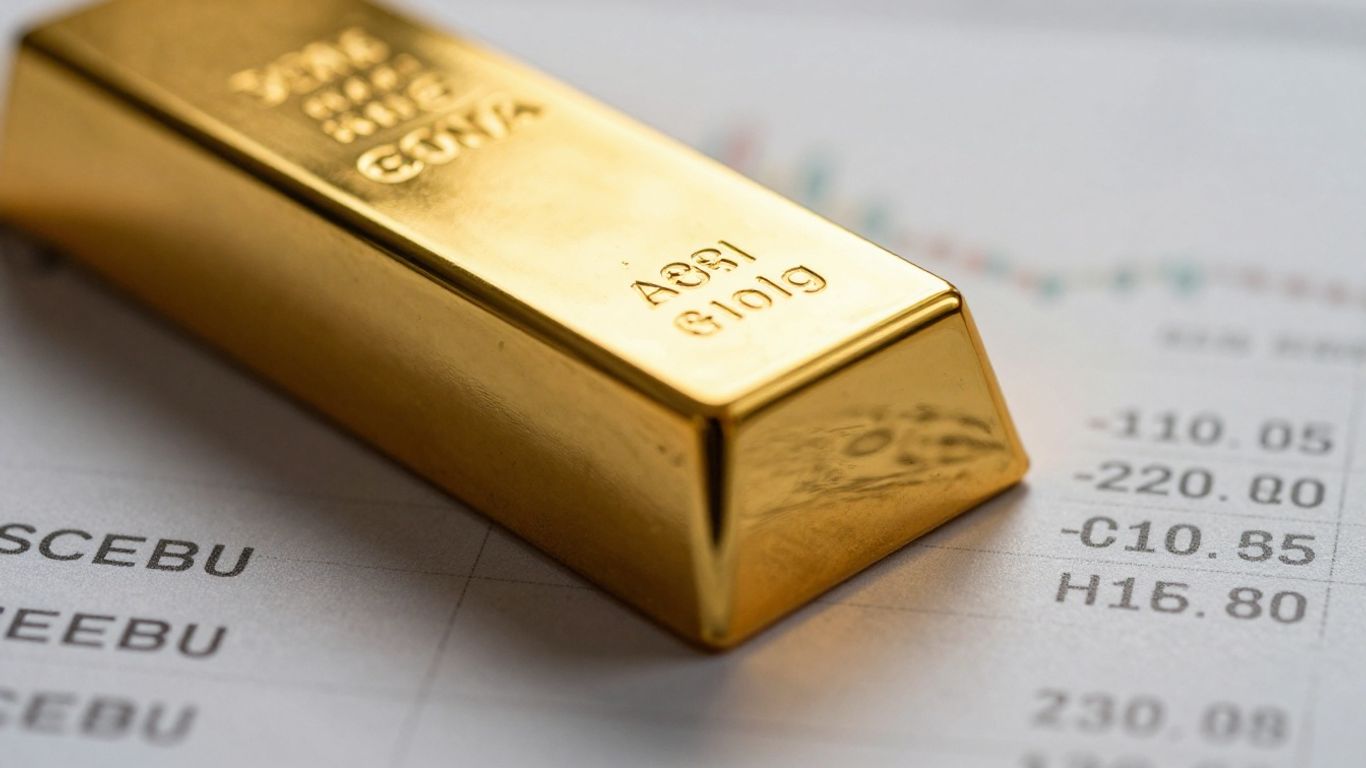 Lingot d'or brillant avec arrière-plan flou du marché