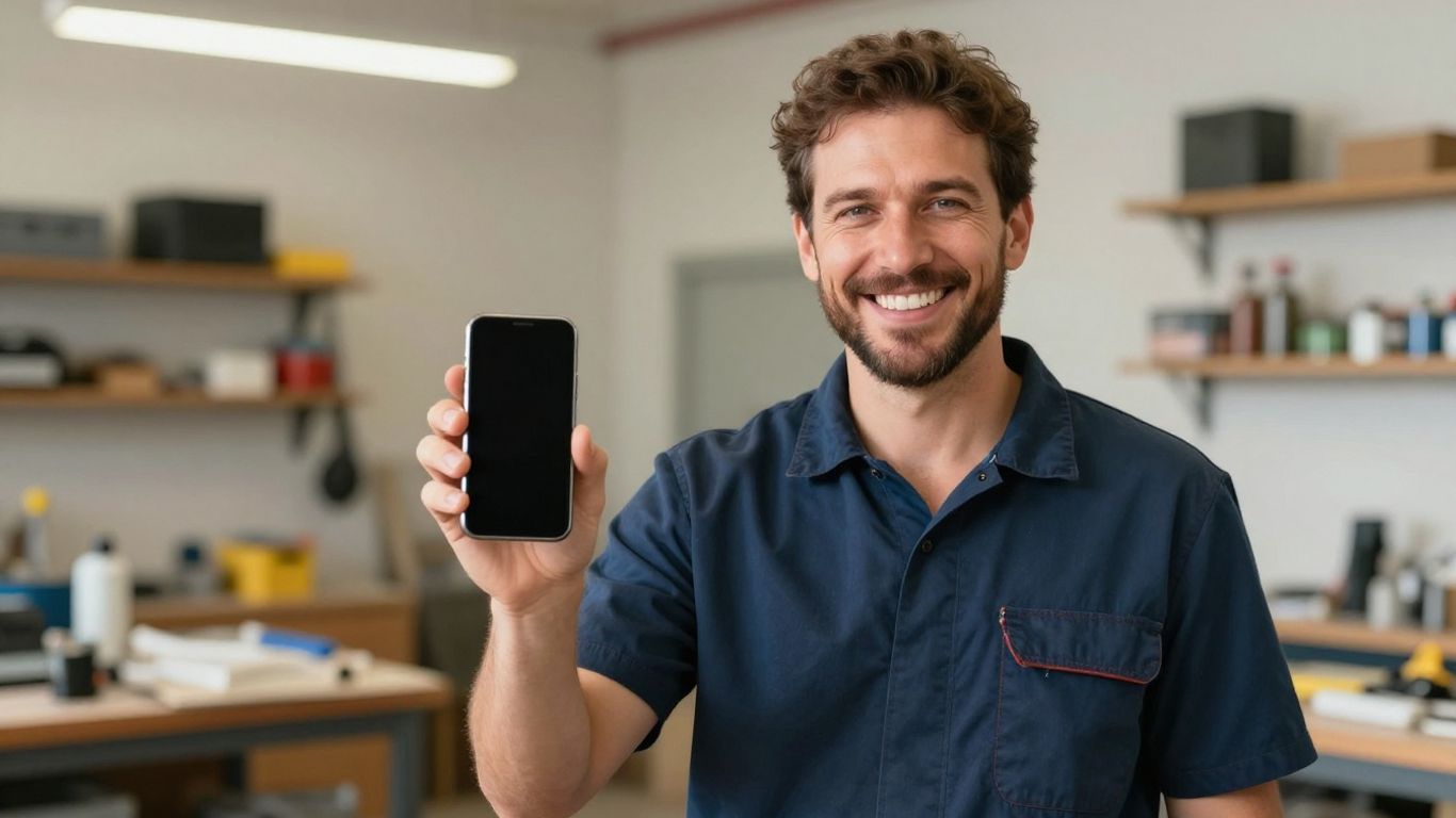 Tradie using voice AI on a smartphone in Australia.