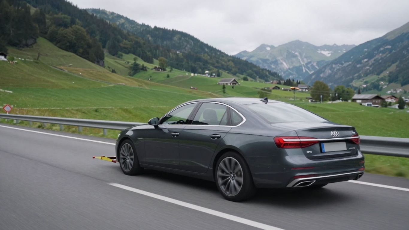 Fahrzeugtransport auf einem Lastwagen Richtung Schweiz