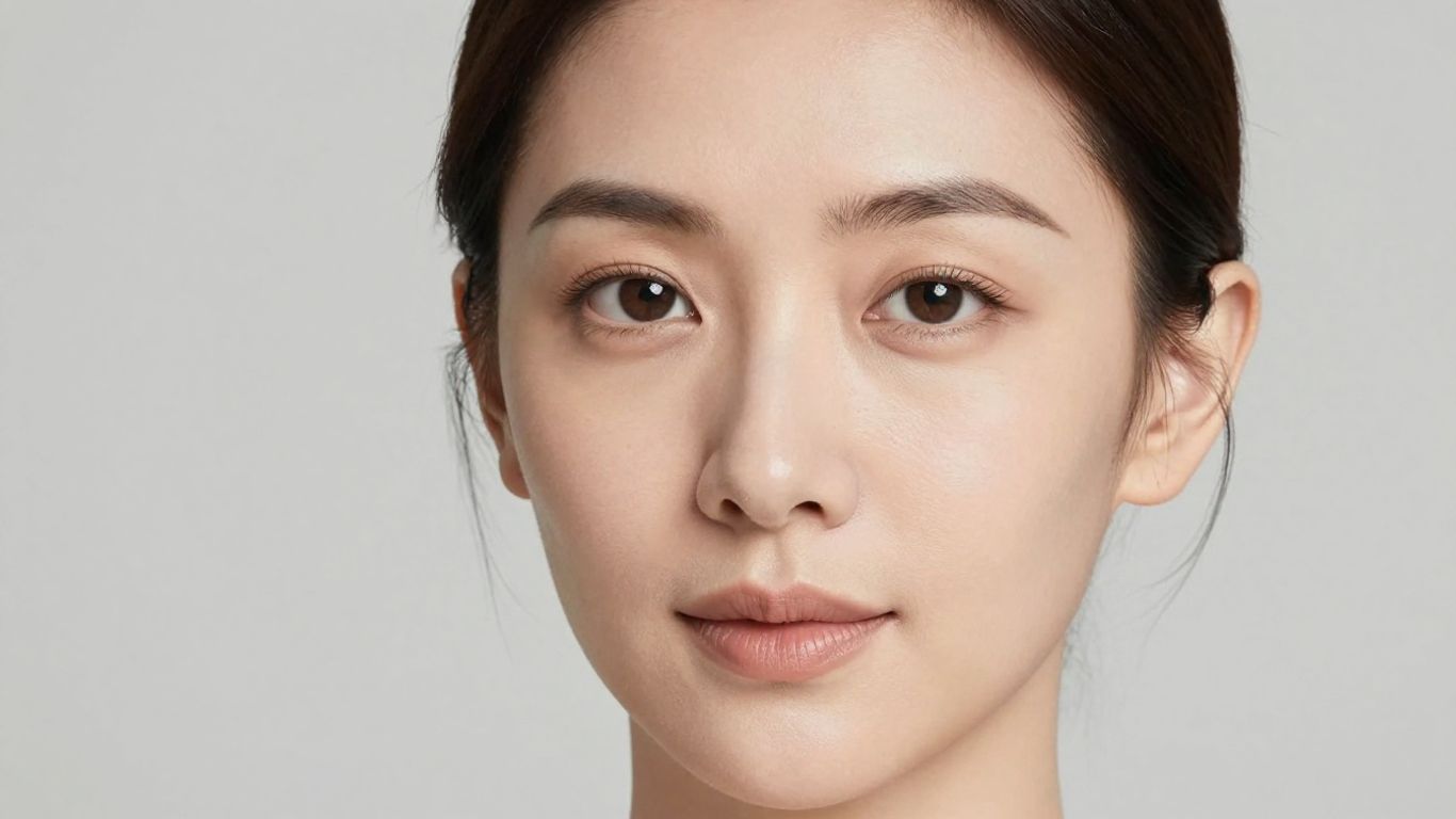 Woman with lifted facial contours after facelift surgery.