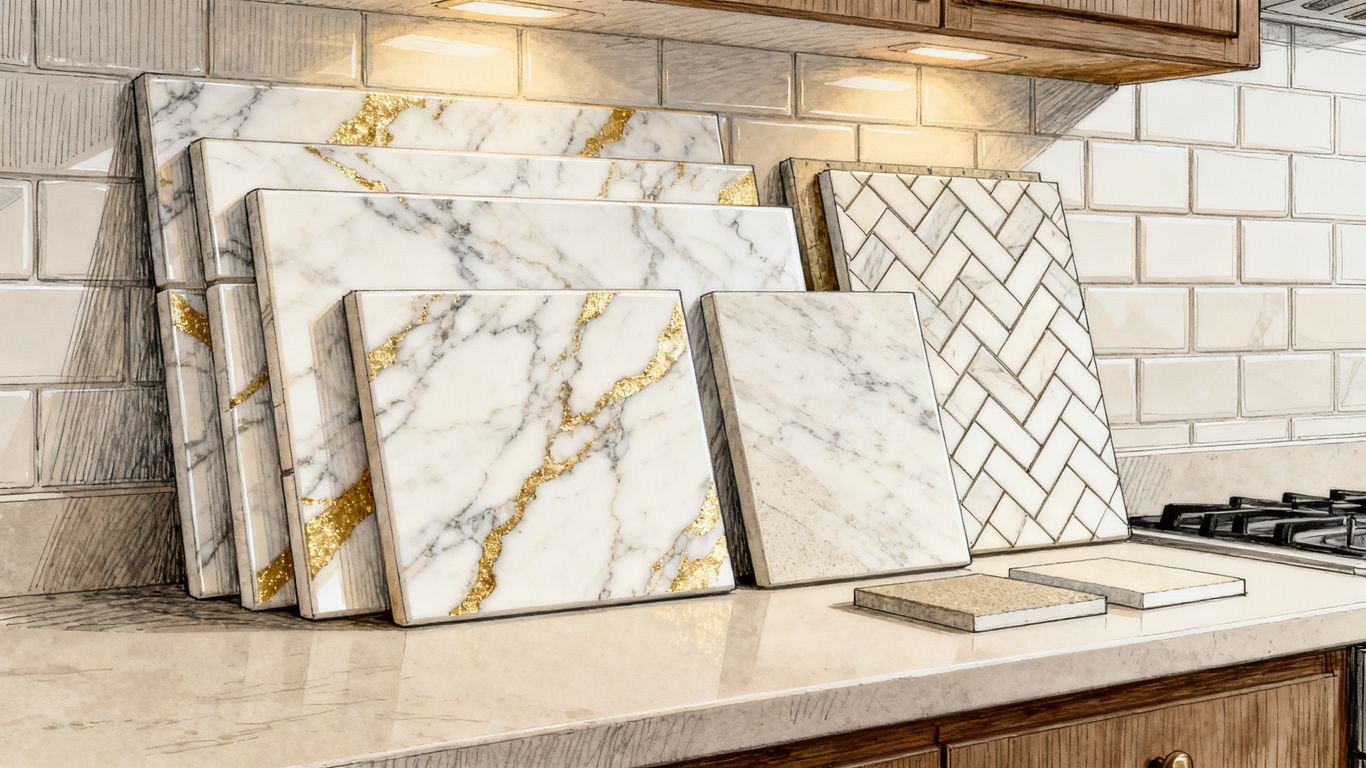 Calacatta marble tile finish and layout