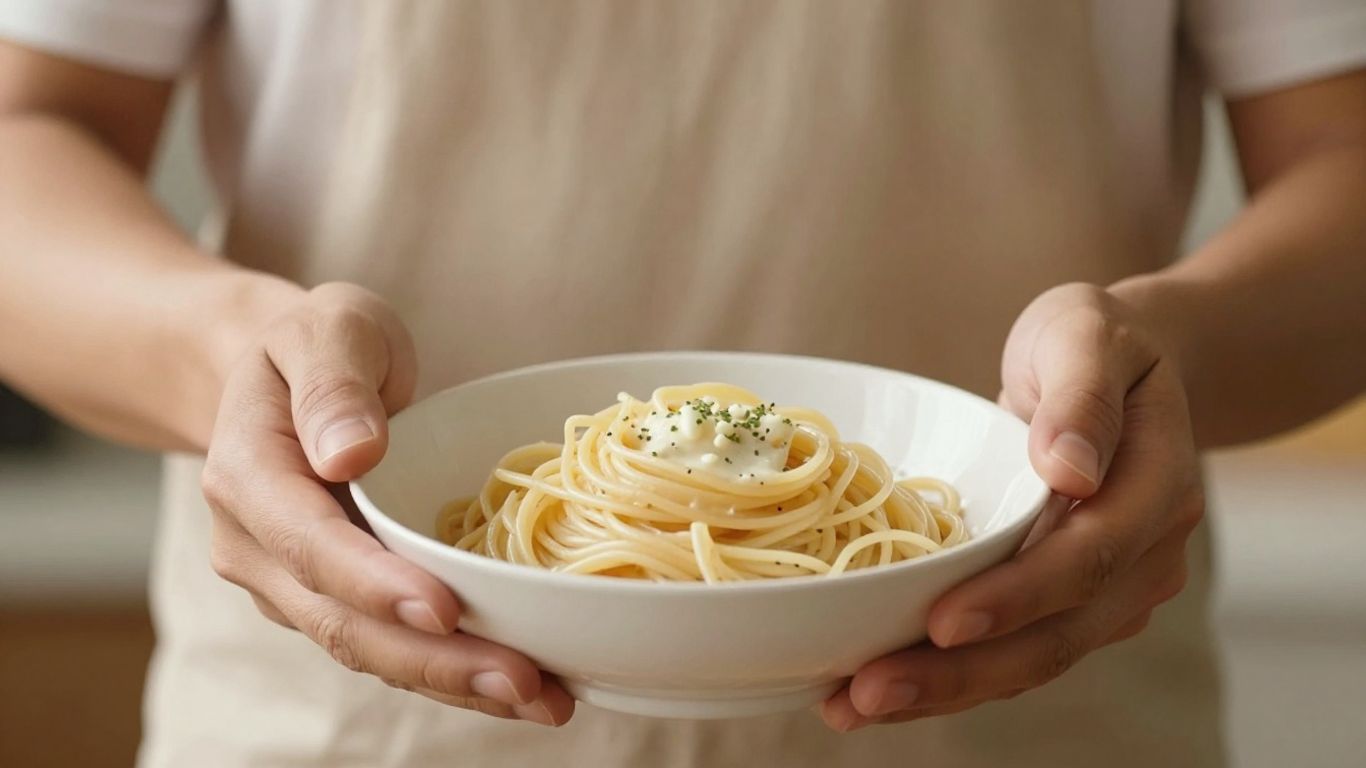 Runner eating plain pasta before a race.
