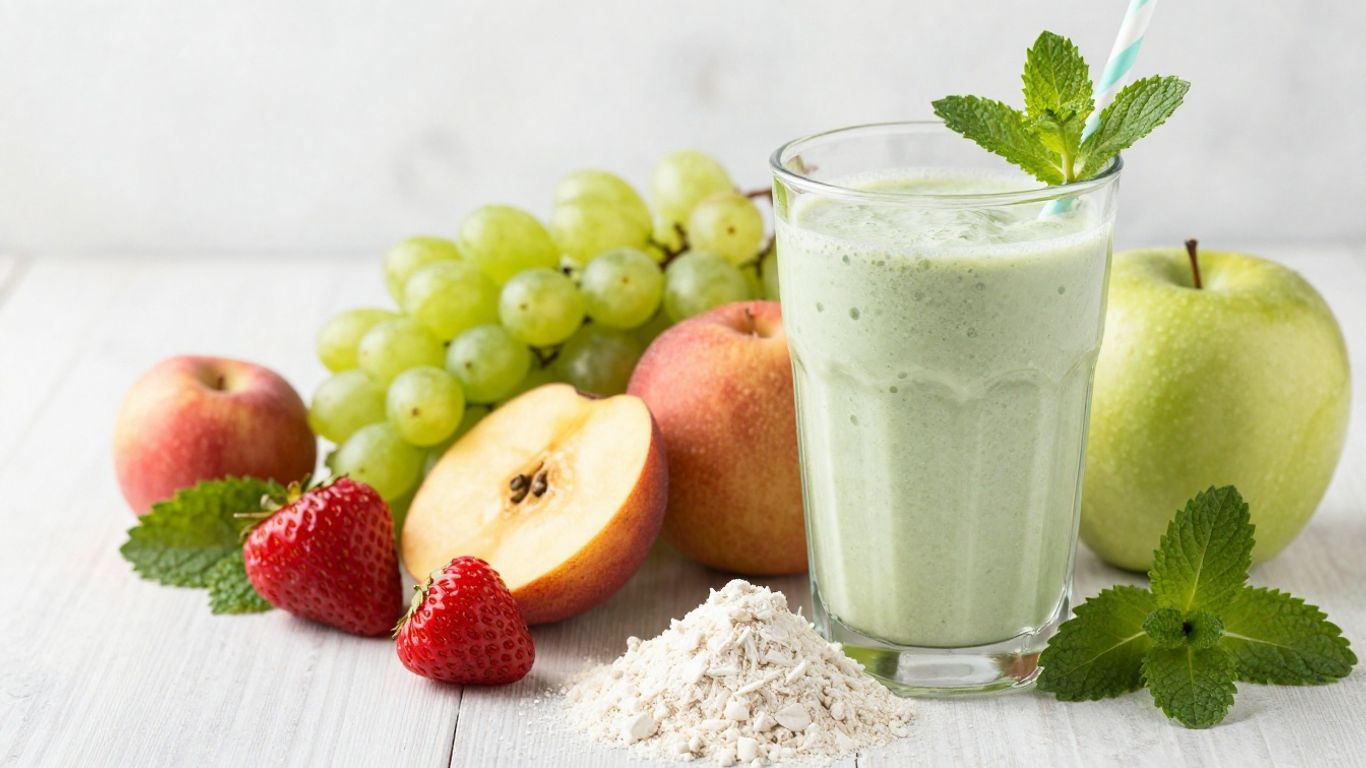 Herbalife shake ingredients with fruits and protein powder.