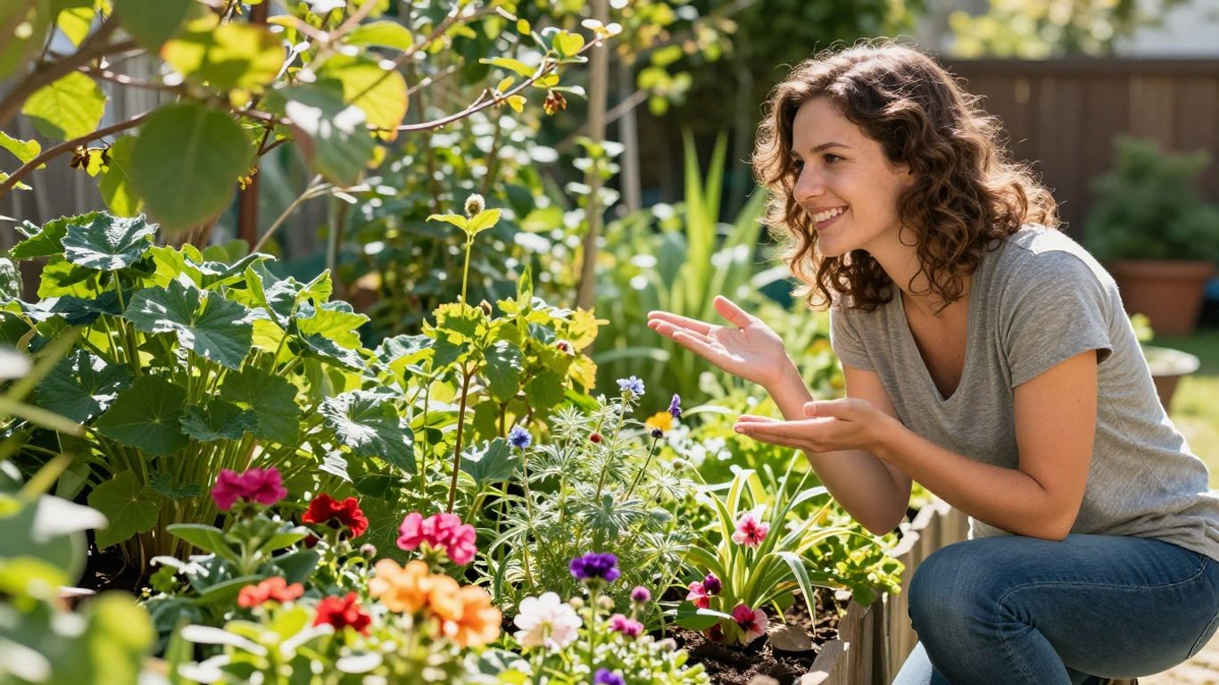 Nachbar:in spricht über Gartenzaun mit Blumen
