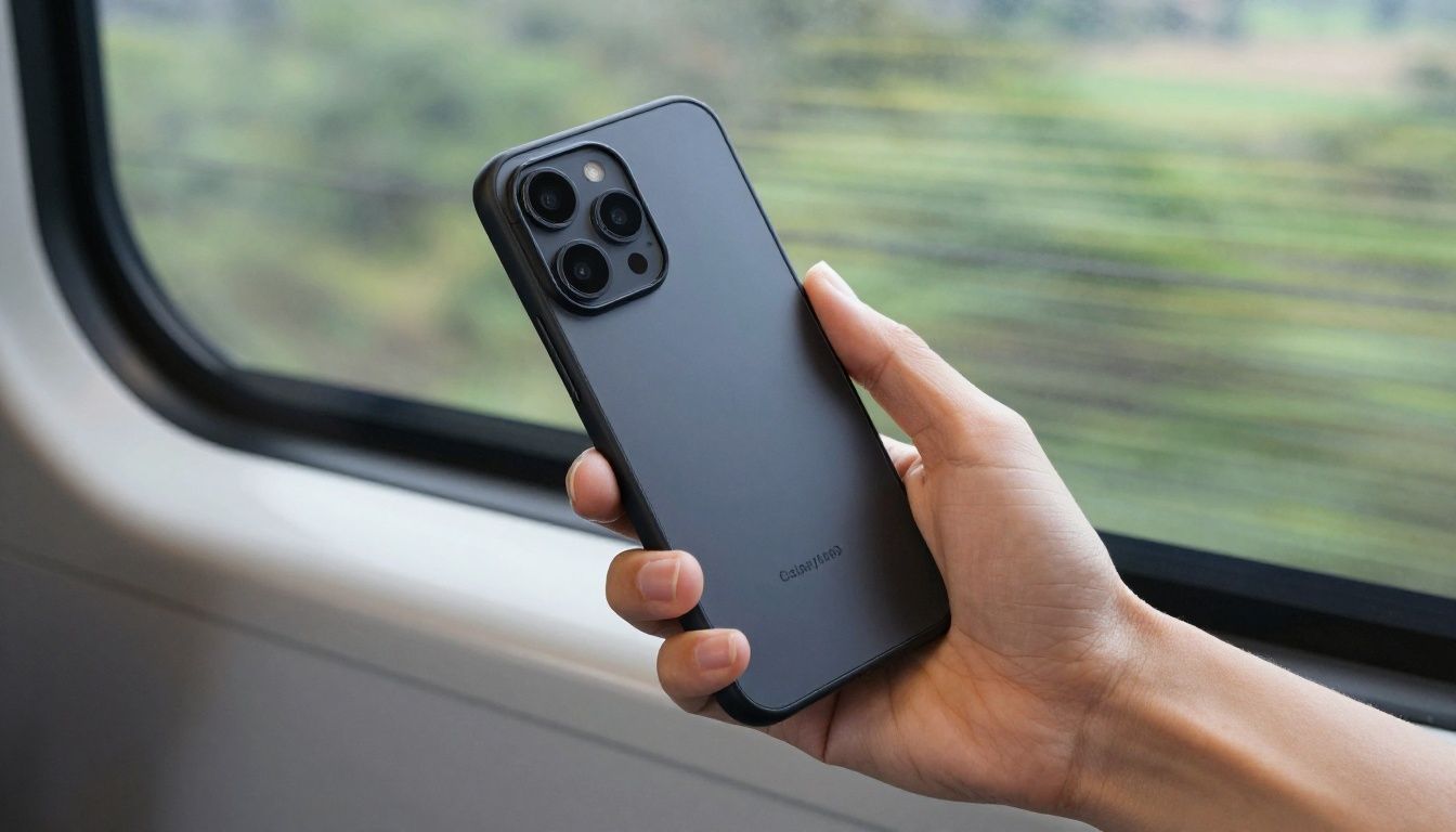 A person in Australia using their Galaxy S26 in a stylish case while commuting on a train