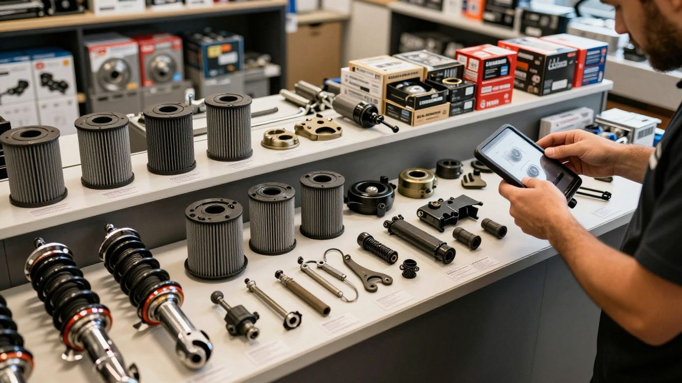 Audi parts arranged beside a service vehicle