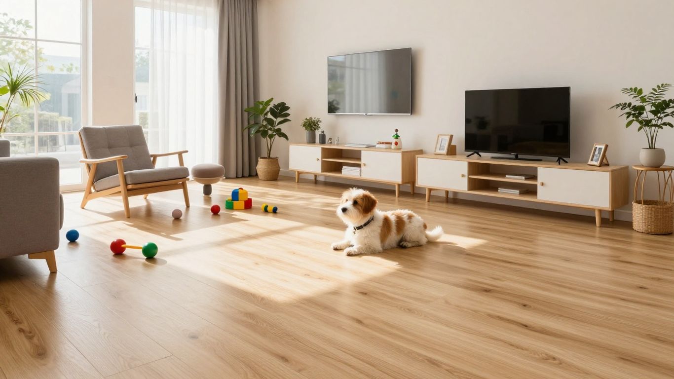 Durable flooring in a busy family home with a dog.