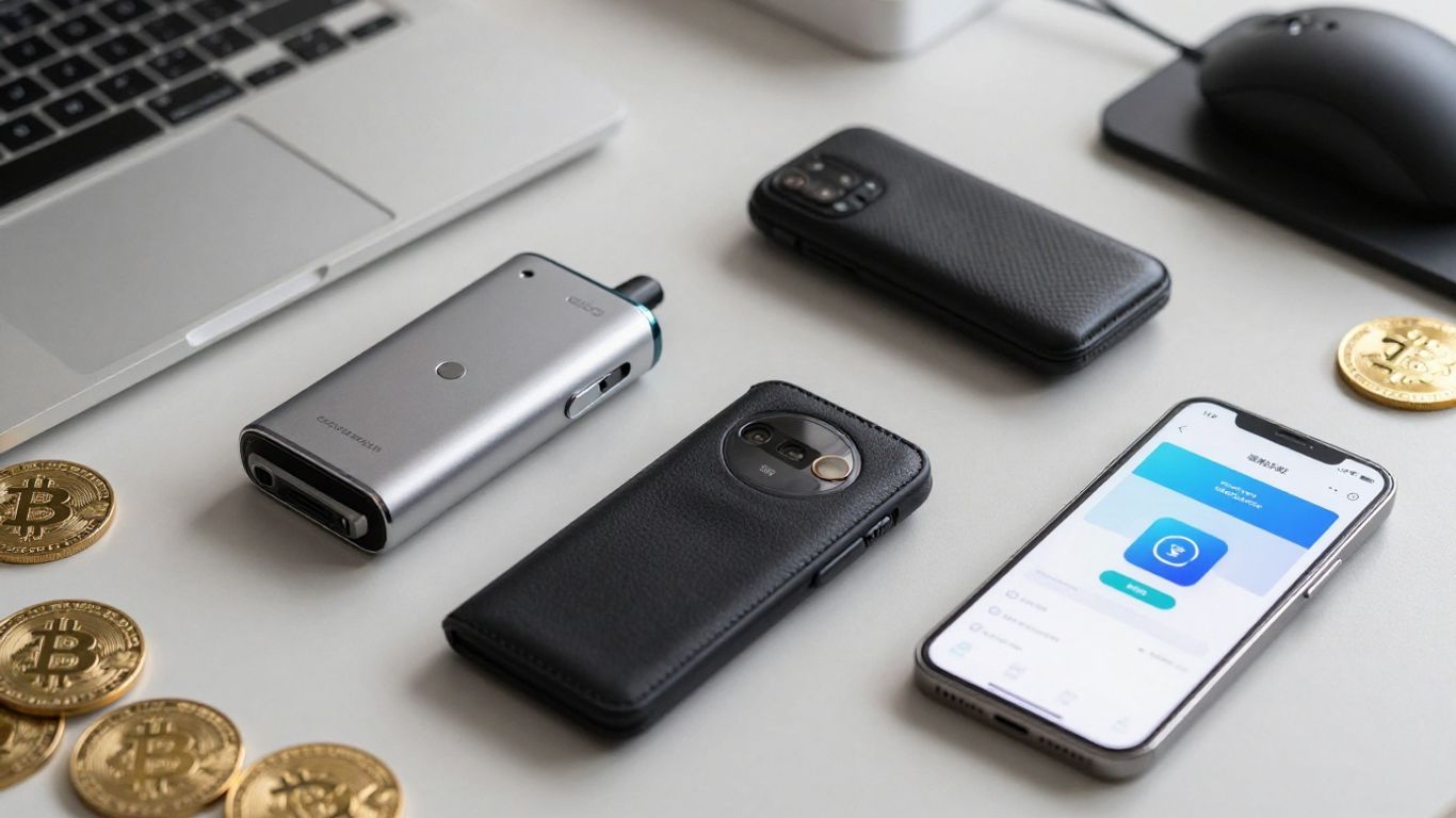 Different blockchain wallet types with digital devices