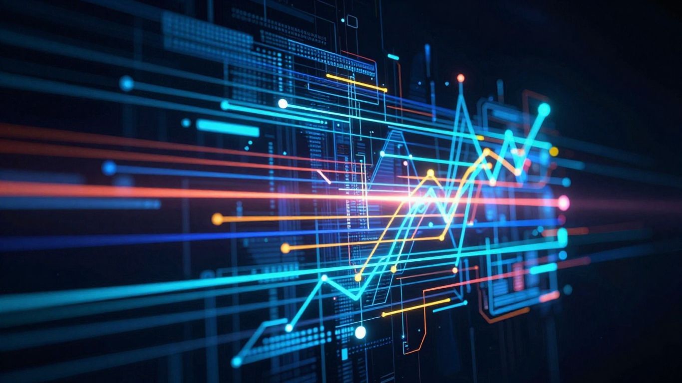 Abstract digital advertising data flow and growth visualization.