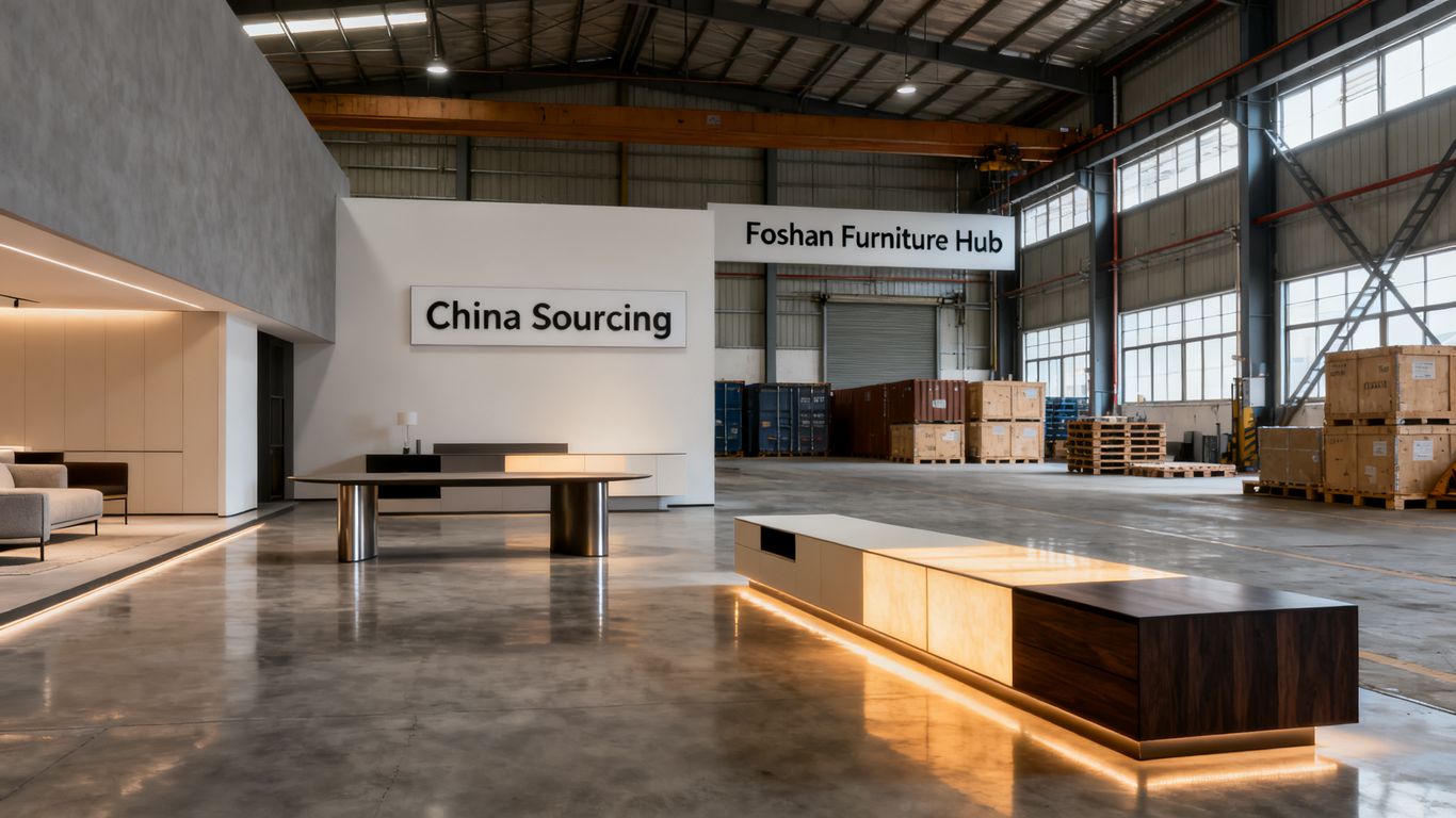 Foshan furniture sourcing agent China at work Foshan furniture sourcing agent China touring a large factory showroom