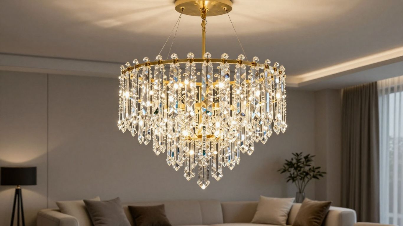 Modern chandelier in a stylish living room.