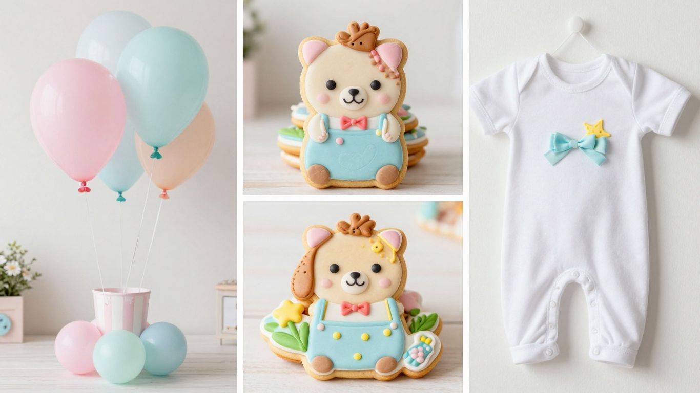 Cute baby shower themes with decorations and treats.