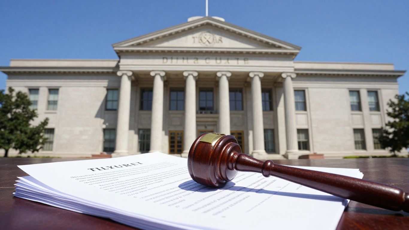 Texas courthouse and legal documents with a gavel.