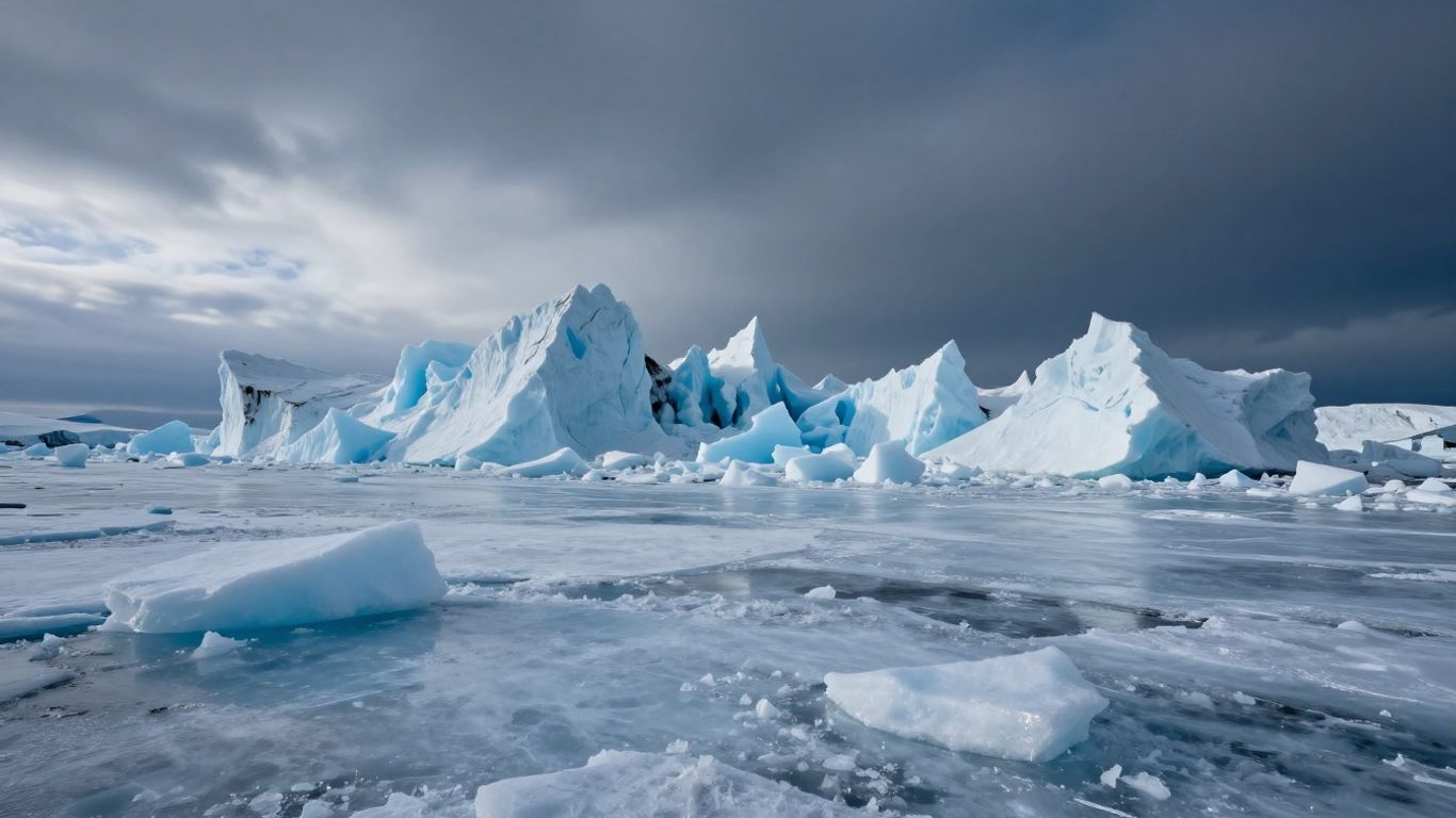 Paisagem gelada com formações de gelo misteriosas.