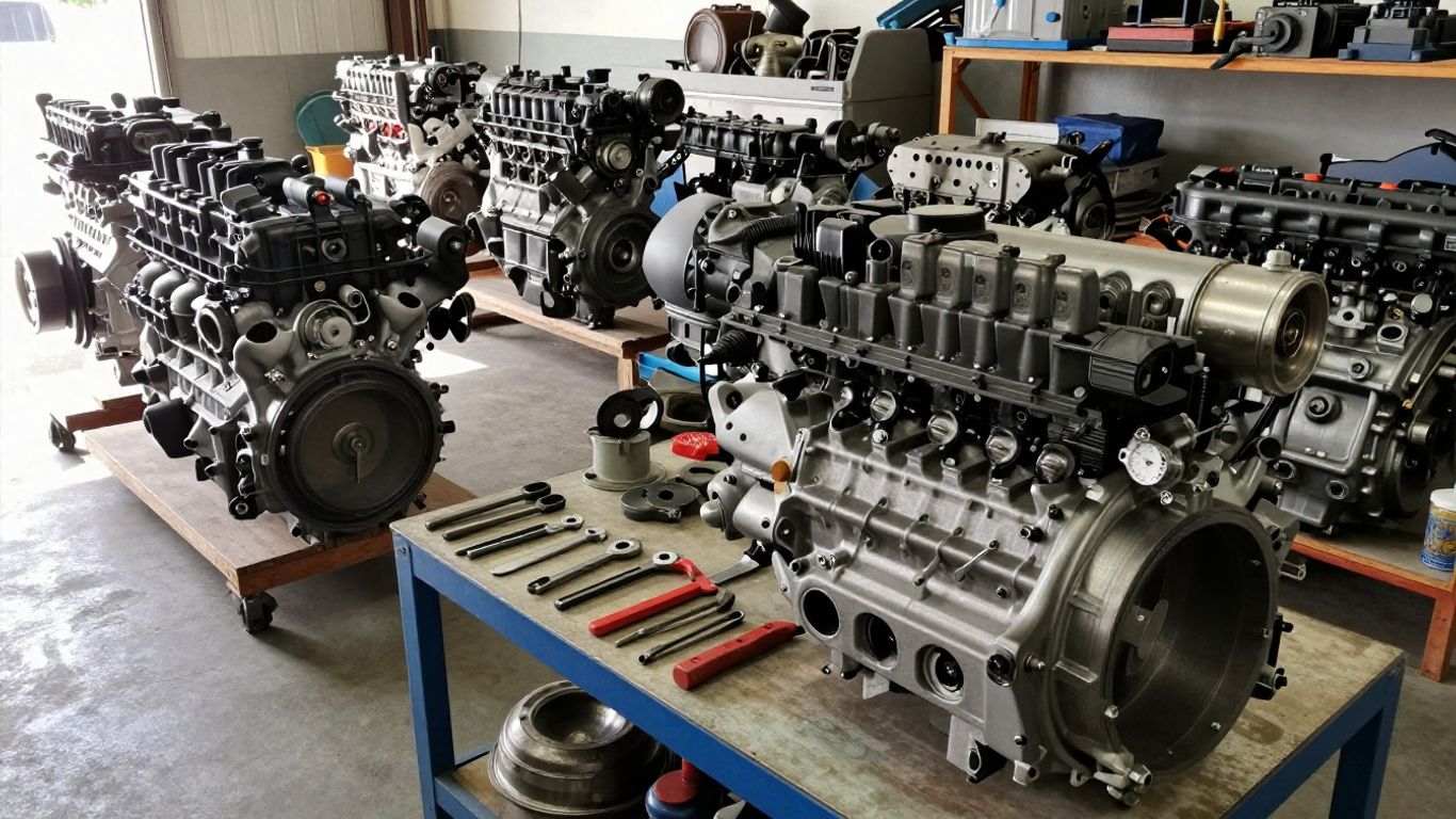 Mitsubishi engines and transmissions at wreckers in Liverpool.