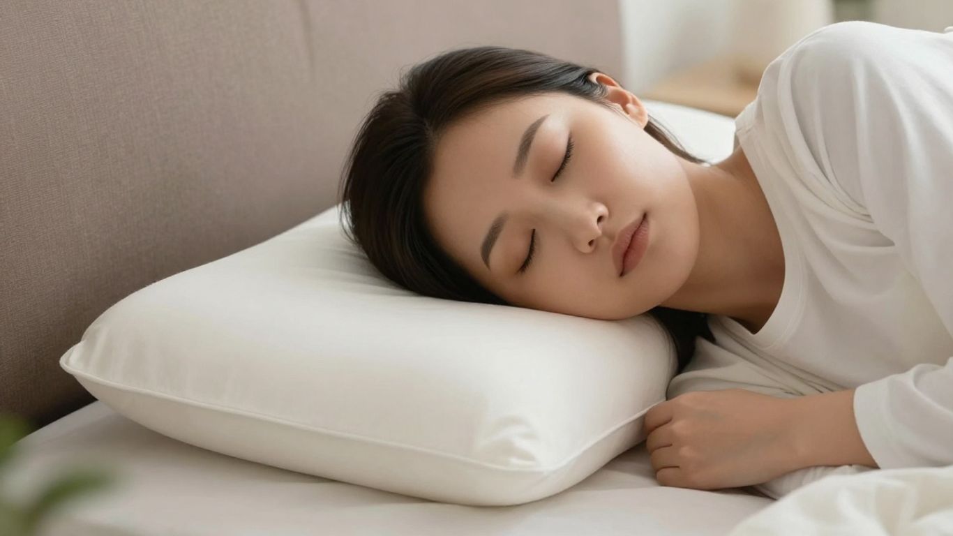Side sleeper using a cervical pillow for neck pain relief.